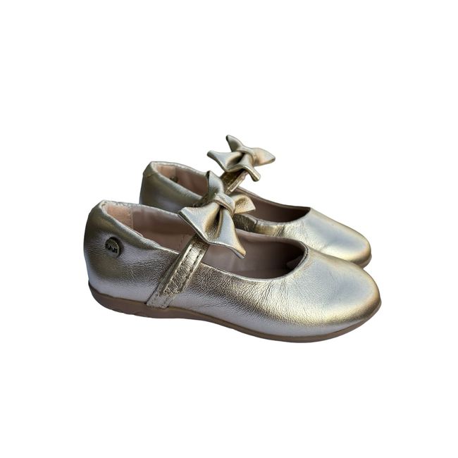 Sapatilha Infantil Feminino Couro Laço Bia Dourado... - LEPETI 