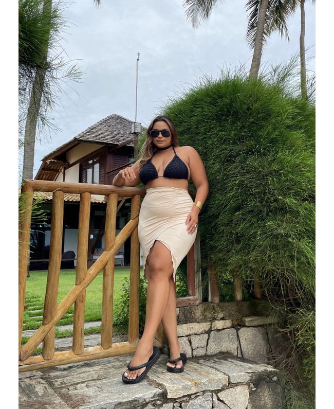Saia Plus Size Lateral Franzida Dourada - 079.02 - JOYCE PRADO