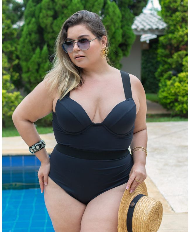 Maiô Plus Size Anita Preto Aro Fechado com elástic... - JOYCE PRADO