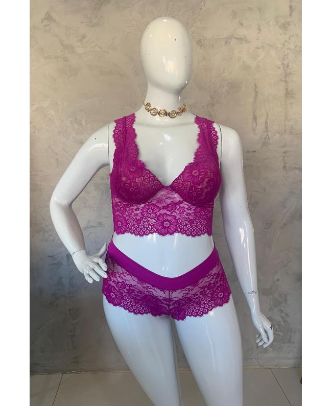 Conjunto Lingerie Croped Alça De Renda Framboesa C... - JOYCE PRADO