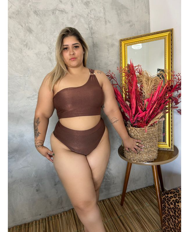 Biquíni Plus Size Nula Manga Marrom com Hot pant c... - JOYCE PRADO