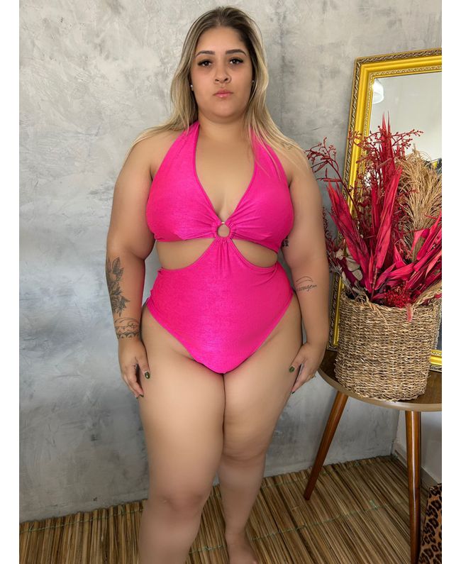 Maiô Plus Size Cut Out Rosa Pink 0160.05 Rosa Pink... - JOYCE PRADO