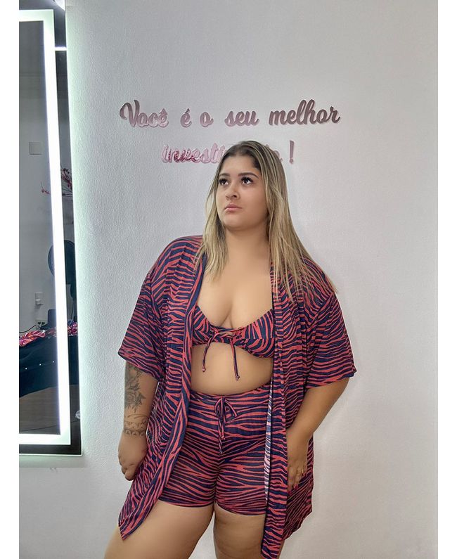 Conjunto Saída de Praia Kimono Plus Size Estampa Z... - JOYCE PRADO