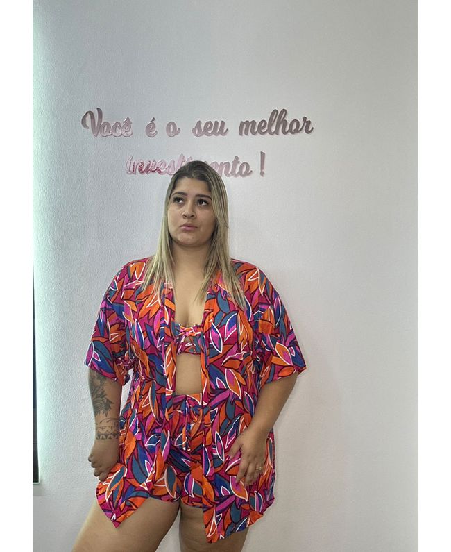 Conjunto Saída de Praia Kimono Plus Size Estampa M... - JOYCE PRADO