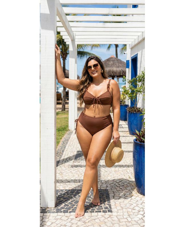 Biquini Meia Taça Caribe Marrom com corrente tarta... - JOYCE PRADO
