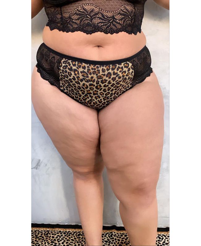 Calcinha Plus Size Fio Duplo Preta Onça e Viés Lateral Renda 027.01