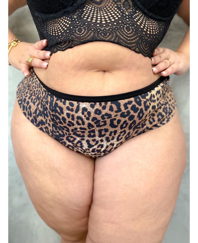Calcinha Premium Plus Size Fio Duplo Onça Com Cós Viés
