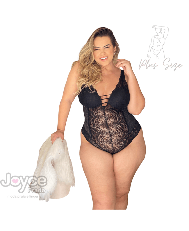 Body Premium Plus Size Renda Com Bojo Preto 243.04