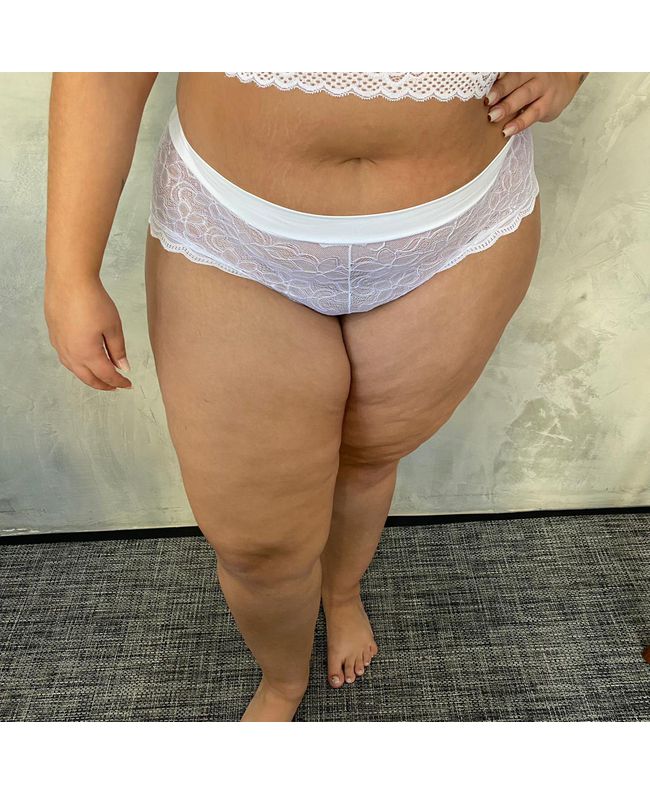 Calcinha Premium Plus Size Branca Caleçon Com Cós 013.04