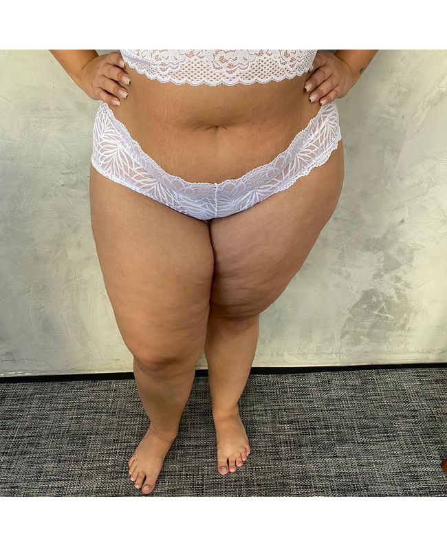 Calcinha Premium Plus Size Caleçon Renda Branca Sem Cós 013.06