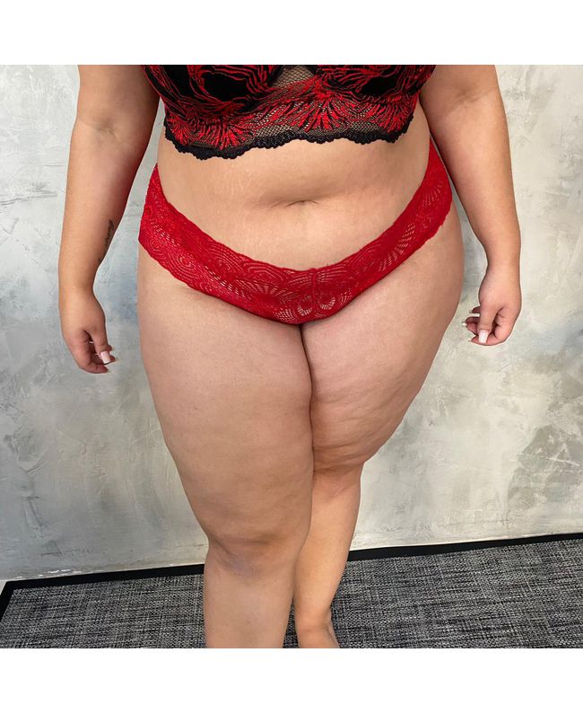 Calcinha Plus Size Caleçon sem cós Vermelha Renda 013.08