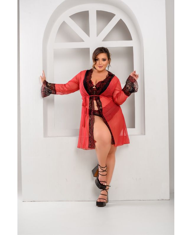 Robe Tule com Renda Vermelho 223.01 - 223.01 - JOYCE PRADO