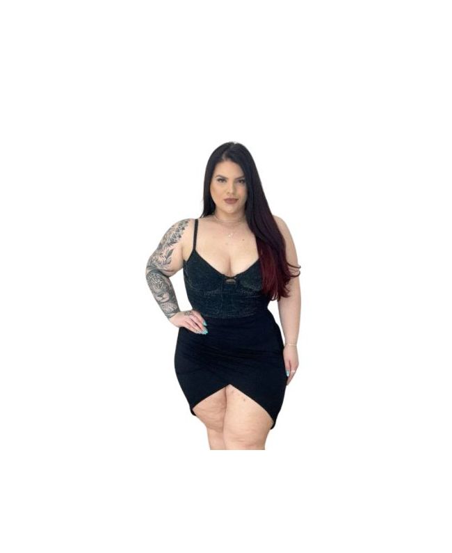 Saia Plus Size Lateral Franzida Preta Tulipa 079.0... - JOYCE PRADO