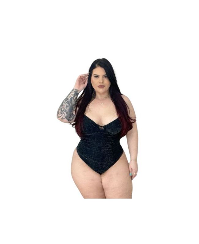 Maiô Plus Size Meia Taça Preto Lurex com bojo remo... - JOYCE PRADO