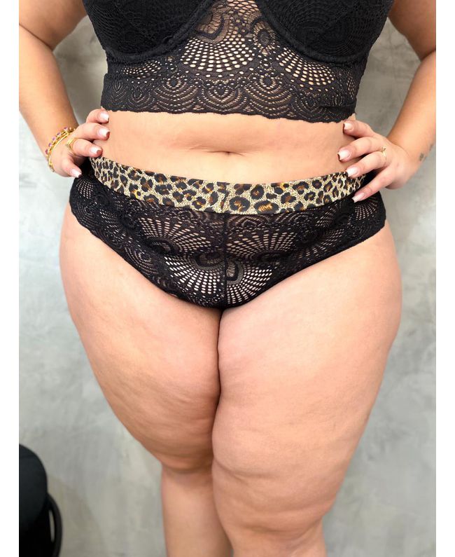 Calcinha Premium Plus Size Preta Caleçon Com Cós 013.03