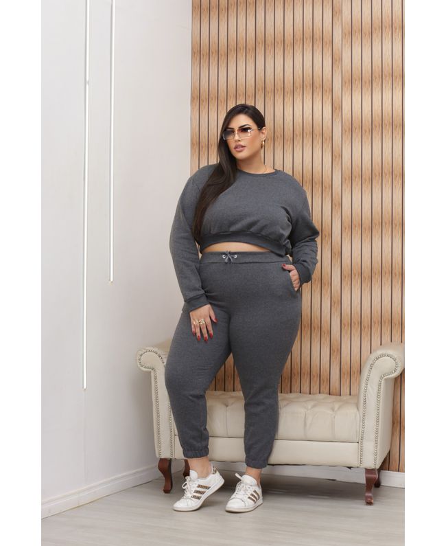 Moletom Plus Size Felpudo Cinza Mescla