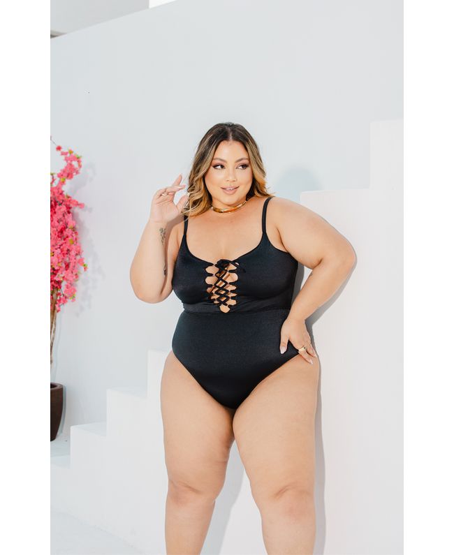 Maiô Plus Size Amarração frente bojo removível Pre... - JOYCE PRADO