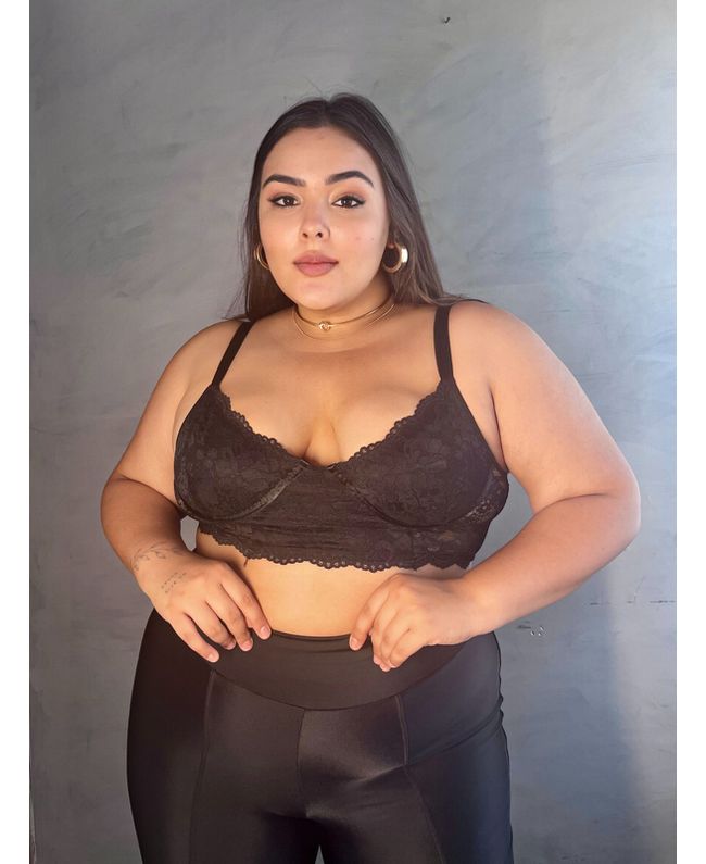Cropped Meia Taça Sem Bojo Renda Preto 180.01 - 18... - JOYCE PRADO