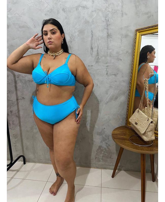 Biquini Meia Taça Caribe Azul com calcinha fio duplo com regulagem