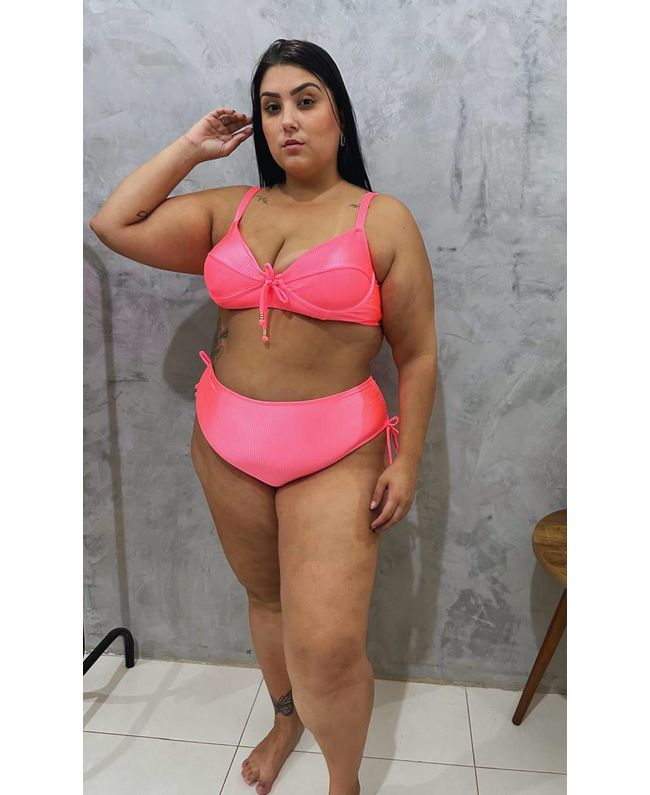 Biquini Meia Taça Caribe Coral fio duplo regulagem