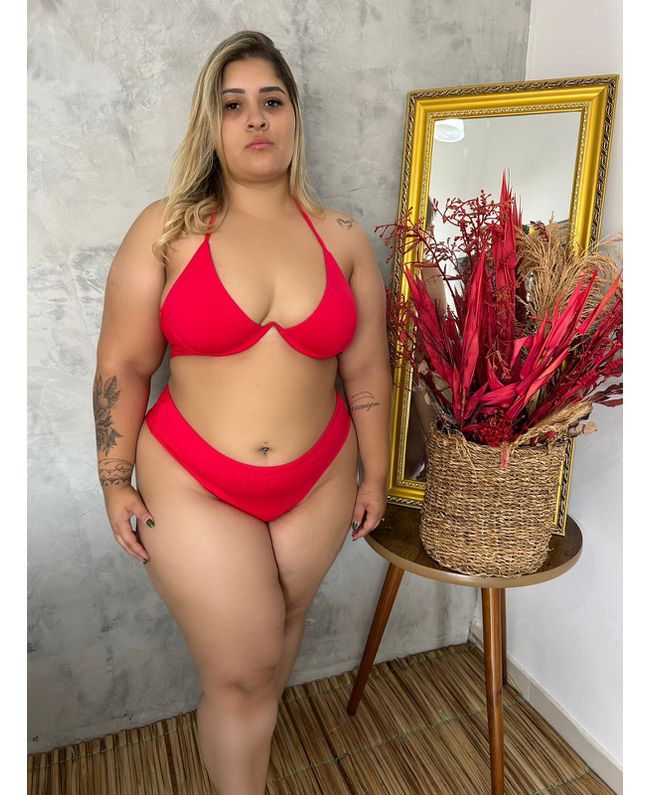 Biquíni Plus Size Aro Único Fio Duplo Vermelho