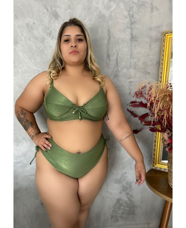 Biquini Meia Taça Caribe Oliva fio duplo regulagem