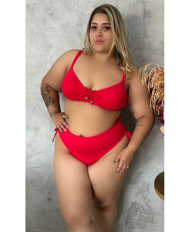 Biquini Meia Taça Caribe Vermelho fio duplo regulagem