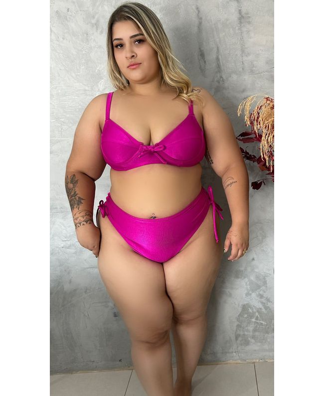 Biquini Meia Taça Caribe Fúcsia fio duplo regulagem