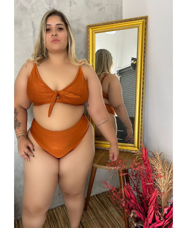 Biquini Plus Size Top Retrô Terracota com calcinha hot pan