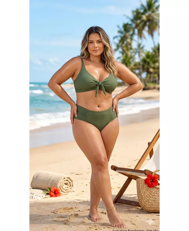 Biquini Plus Size Top Retrô Verde Oliva com calcinha lateral