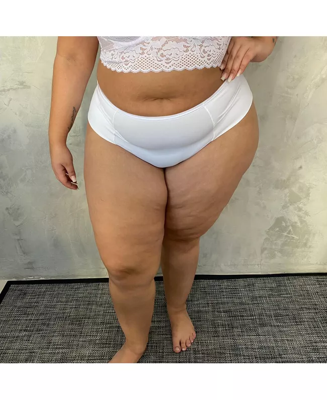 Calcinha Plus Size Premium Branca Fio Duplo Com Cós Viés