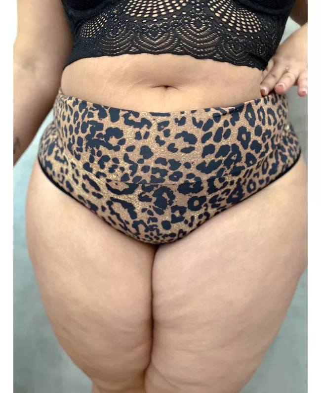 Calcinha Premium Plus Size Fio Duplo Onça Com Cós 006.01
