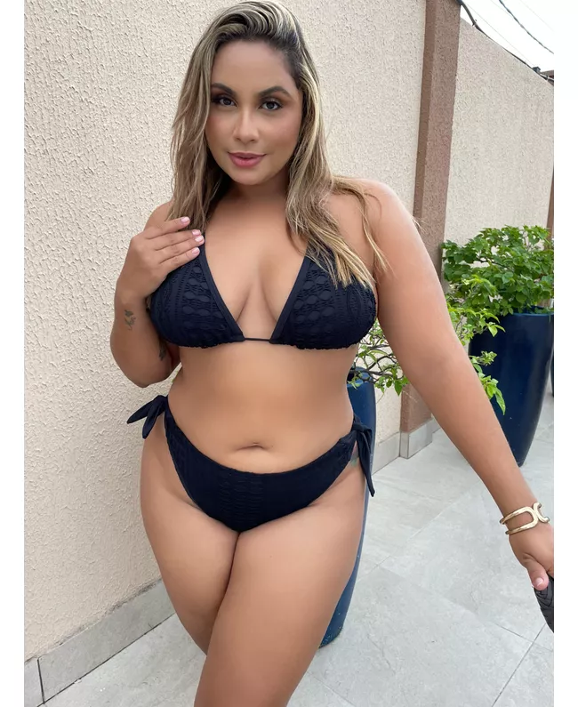 Biquíni Plus Size Cortininha Preto de Renda