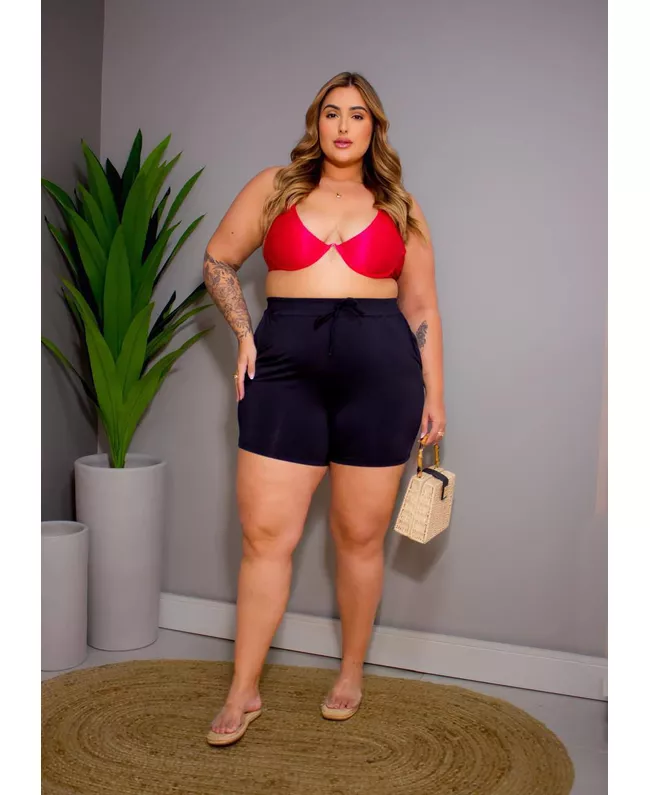 Short Plus Size Natalia Preto com ajuste na cintur... - JOYCE PRADO