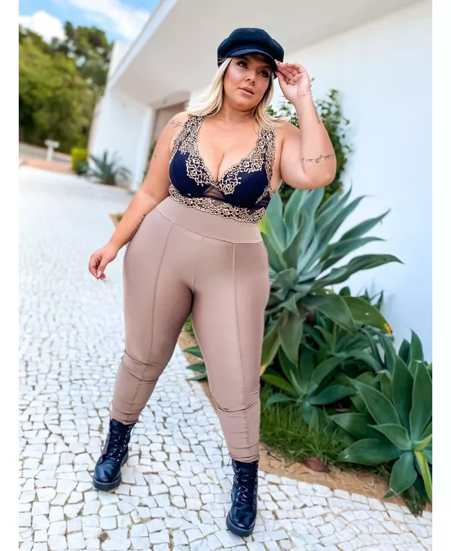 Calça Premium Plus Size Power Jersey - Anti Celulite - Castanho