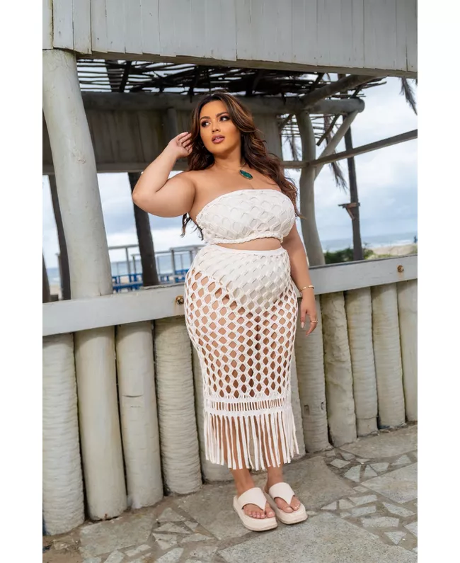 Saia Plus Size Macramê Off-white