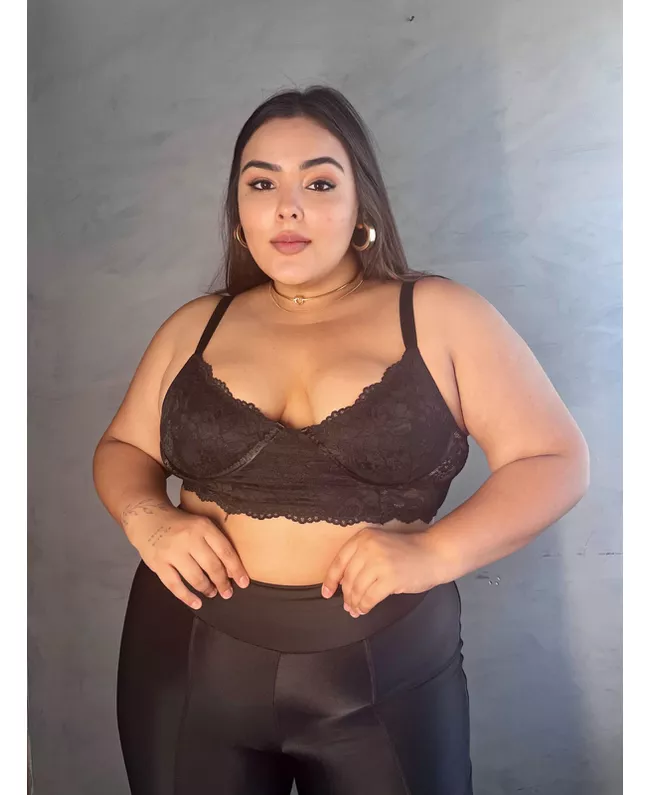 Cropped Meia Taça Sem Bojo Renda Preto 180.01 - 18... - JOYCE PRADO