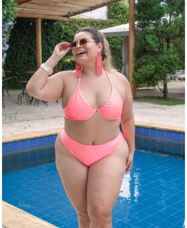 Biquíni Plus Size Aro Único Fio Duplo Coral