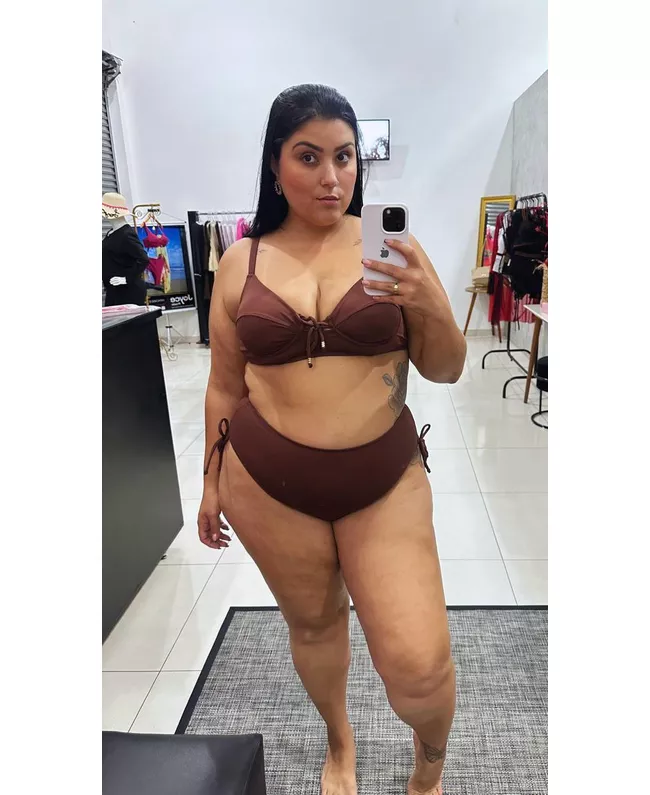 Biquini Meia Taça Caribe Marrom e fio duplo com re... - JOYCE PRADO