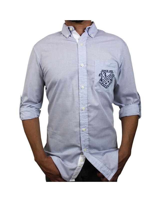 CAMISA MASCULINA SOCIAL IMPORTADA USPOLO ASSN LISTRAS AZUL/BRANCA