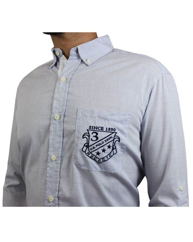 CAMISA MASCULINA SOCIAL IMPORTADA USPOLO ASSN LISTRAS AZUL/BRANCA