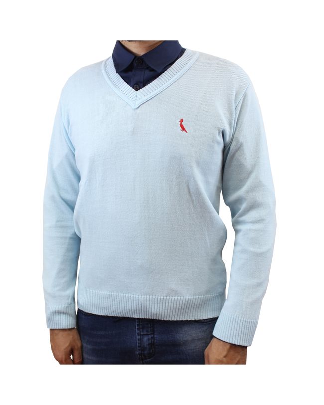 Sueter Masculino Azul Claro Gola V