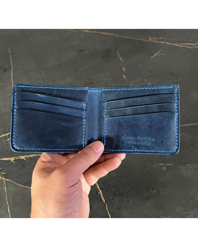 Carteira Masculina Couro Legitimo Azul