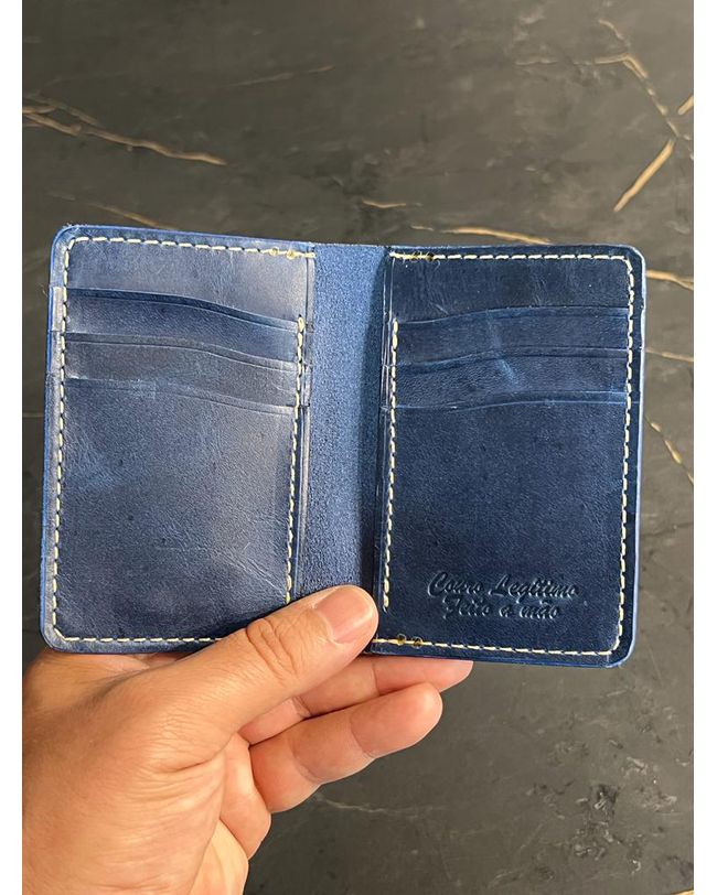 Porta Cartão em Couro Legitimo Azul Escuro