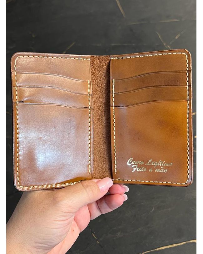 Porta Cartão em Couro Legitimo Caramelo Liso