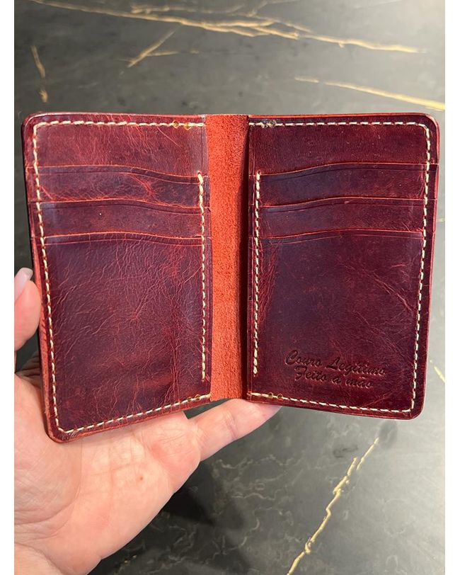 Porta Cartão em Couro Legitimo Vermelho