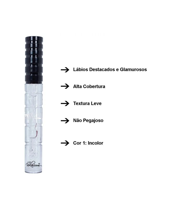 GLOSS MAX LOVE LIP VOLUMOSO BOCA ROSA SAUDAVEL COM ACIDO HILURONICO VEGANO