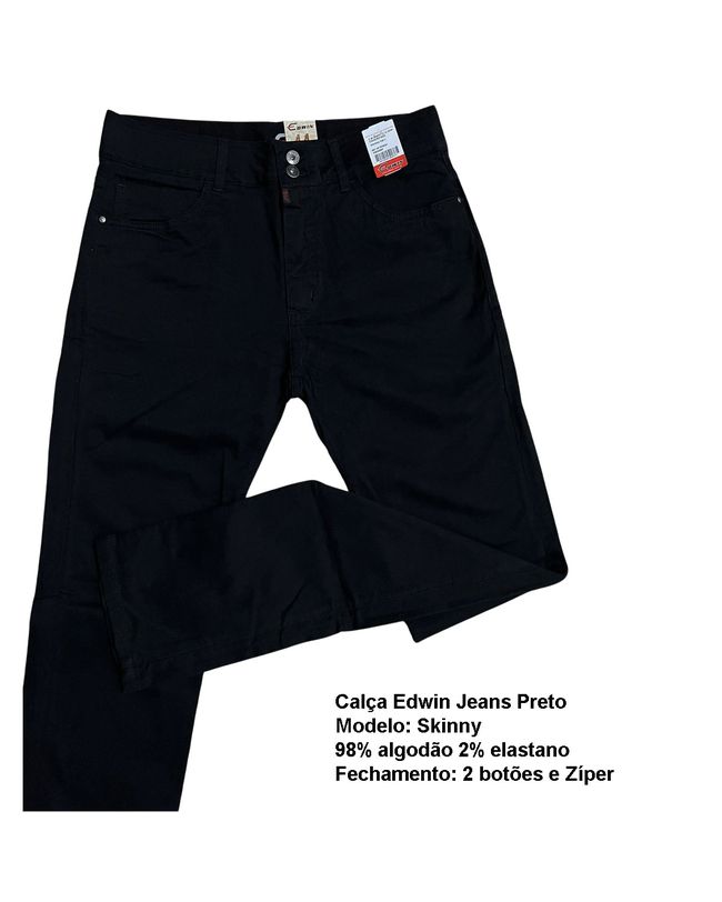 Calça Edwin Jeans Masculina Preta Perna Reta Tradicional