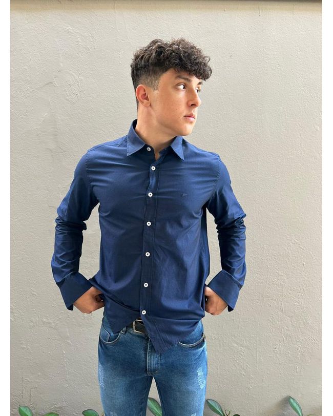 CAMISA MASCULINA SOCIAL SLIM FIT AZUL MARINHO