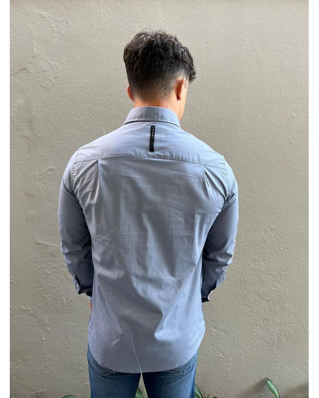 Camisa Social Masculina Cinza Slim Fit